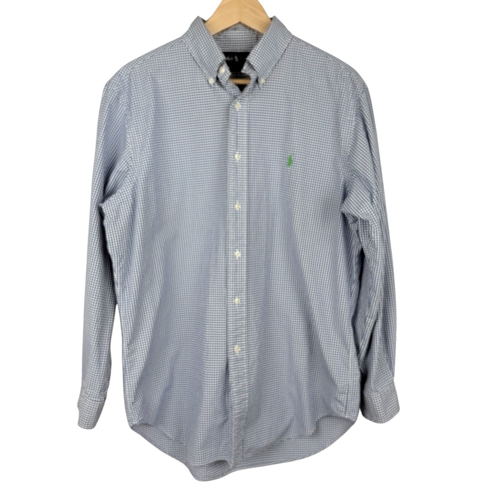 Vintage 90s Ralph Lauren Blue White Checked Preppy Classic Fit Shirt Sz 16 32/33